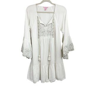 Lilly Pulitzer Amisa Tunic Dress White Gold Leaf Flowy Tassels - Size XS